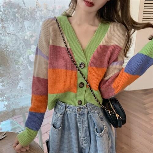 2021 New Womens Sweaters Autumn Winter Fashionable Buttons Casual Short Cropped Cardigans Knitwear comfortable Versatile