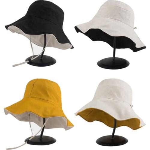 Double used Cotton Bucket Hat for Women Girls Big Wide BrimSummer Sun Hat Fisherman Visor Cap Anti-UV Sunscreen Hats Caps