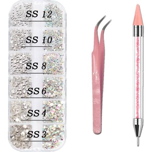 Easy Apply DIY Manicure Flat Base Rhinestone For Beginners Portable 3D Decoration Nail Art Tool Set Tweezers Home Salon Fashion