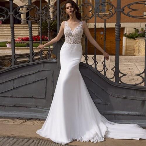 Chic Slim Mermaid Wedding Dresses Lace Appliques Formal Long Bridal Gowns Sleeveless Simple Robe De Mariage