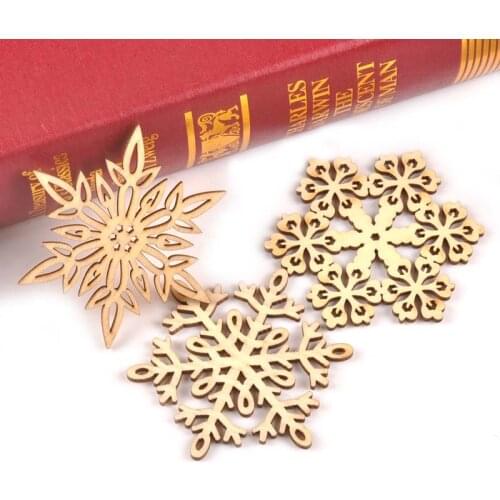 Snowflake Wood Slices Carft For Christmas Tree Home Decoration DIY Natural Wooden Ornaments 10pcs+2m hemp Rope 80mm M0938