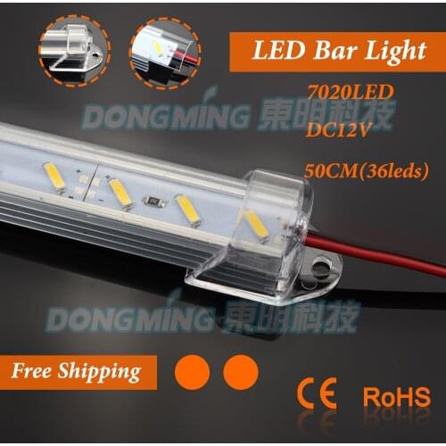 5pcs 12V 36leds 50cm led luces strip light 7020 led bar light + U groove + PC milky/clear cover + Male/Female DC connector