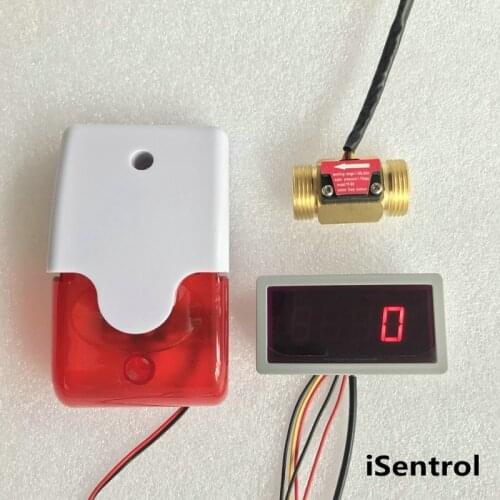 US308MT Electronic Flow Meter Alarmer YF-B5 2-45L/min POM hall effect water flow sensor CE certificate iSentrol 110dB