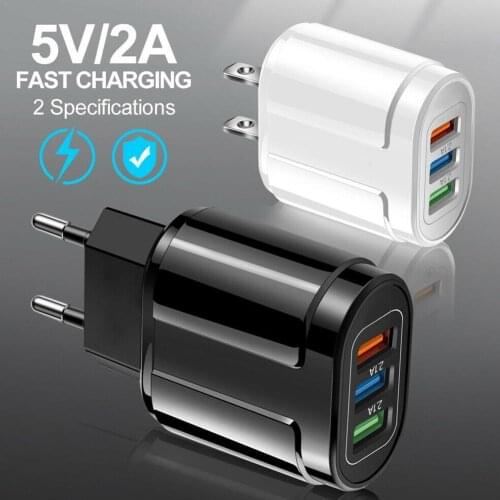 3-Port USB Charger 5V 2A Portable Smart Phone Wall EU/US Socket Travel Plug Charger Adapter Multifunctional Charger K5E9