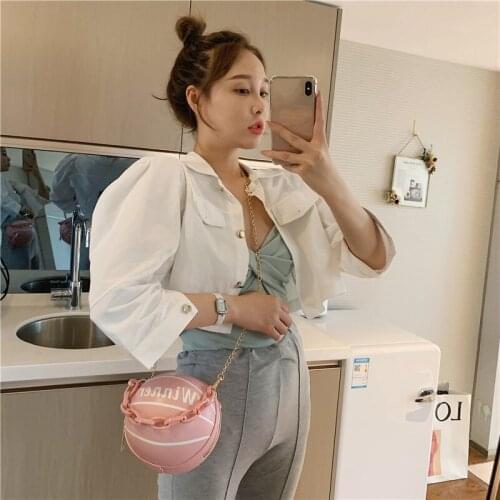 Women Ball Shape Small PU Leather Handbag Girls Funky Volleyball Crossbody Shoulder handbag Bag Travel Basketball package