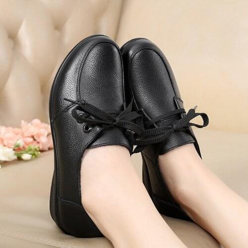 Womens Flats Genuine Leather Shoes Waterproof platform Women Superstar Round Toe Office Shoe Ladies 2019 Spring Autumn