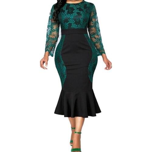 Autumn Summer Dress Women 2020 Casual Plus Size Slim Office Bodycon Dresses Vintage Elegant Sexy Lace Long Party Dress