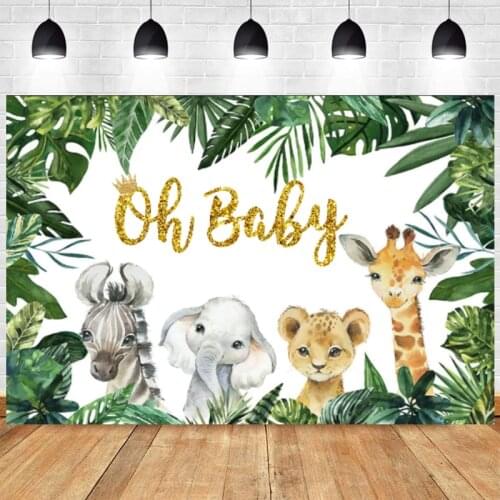 Animal Jungle Safari Oh Baby Photo Backdrop Happy Birthday Party Baby Shower Photography Background Booth Prop Decor Banner