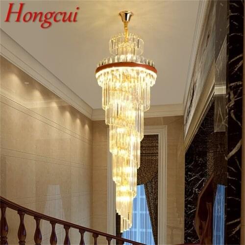 Hongcui Gold Chandeliers Fixtures Contemporary Crystal Pendant Lamp Light Home LED for Stairs Hall Decoration