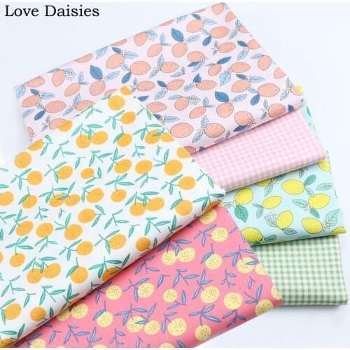 100% Cotton Twill Fruit PINK AQUA WHITE PINK Lemon Loquat Check Fabrics DIY for Sheet Doll Apparel Dress Decor Quilting Craft