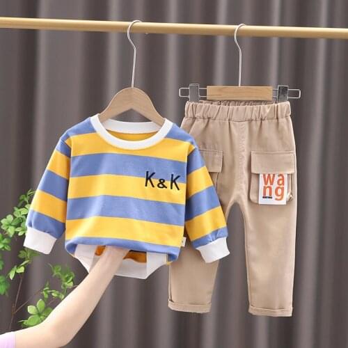 2021 Autumn Baby Girl Boys Clothing Infant Casual Causal Big Strips T Shirt Pants 2PCS/Sets Kid Child Suits Cotton Tracksuits