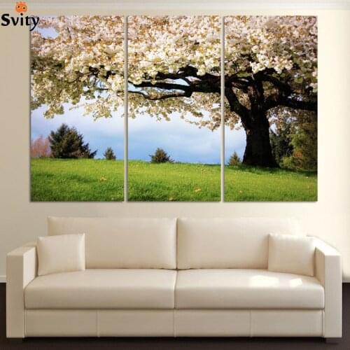 3 piece art oil canvas romantic wall art tree picture canvas painting green tree painting Large wall pictures for living room