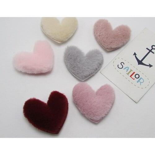 30pcs/lot 4.5*5cm plush Heart Shape Padded appliques for headwear decoration handmade hair accessories