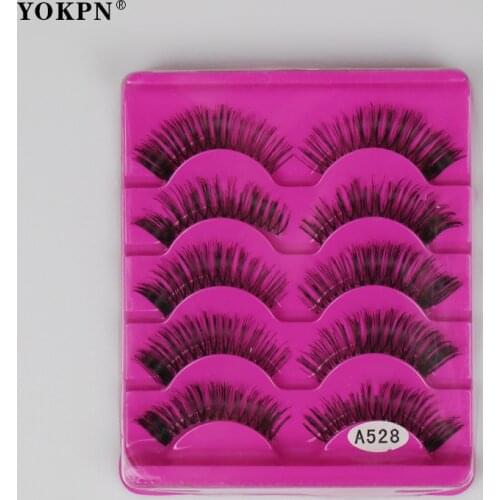 YOKPN 5 Pairs False Eyelashes Half Stage Makeup Handmade Fake Eyelashes Transparent Stems Natural Soft Criss Cross Lashes A528