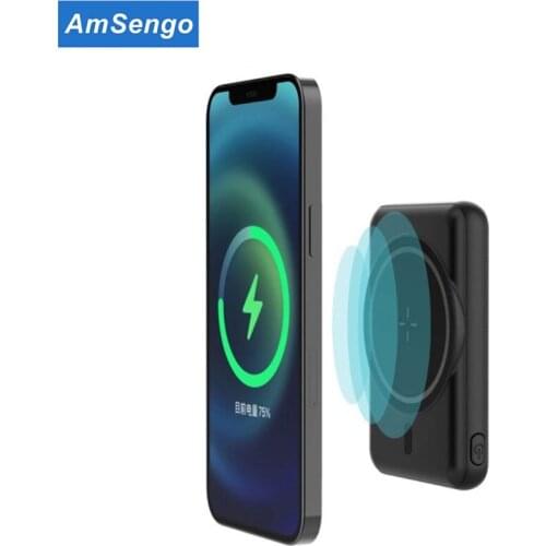 Amsengo 5000mAh Magnetic Power Bank For MagSafe Charger PowerBank For iPhone 12 Pro Max Mini Wireless Chargers External Battery