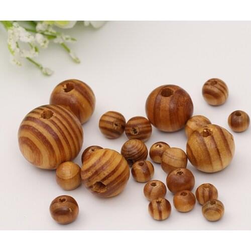 100pcs/lot 6/8/10/12/14mm Brown Round Big Hole Wooden Beads Fit Bracelet Charm Loose Space Beads For DIY Jewelry Making Findings