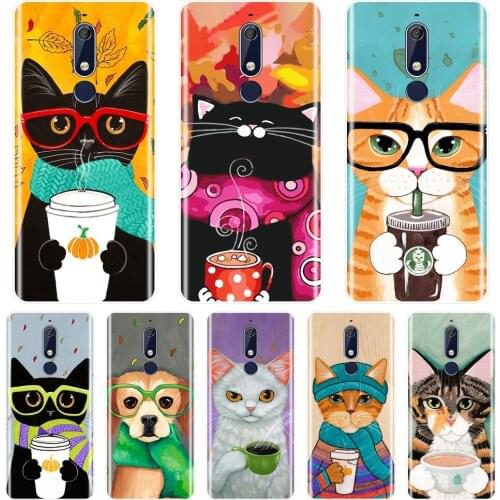 Black Kawaii Cat Cute Dog Back Cover For Nokia 2.1 3.1 5.1 6.1 7.1 Soft Silicone Phone Case For Nokia 7.1 6.1 5.1 3.1 2.1 Plus