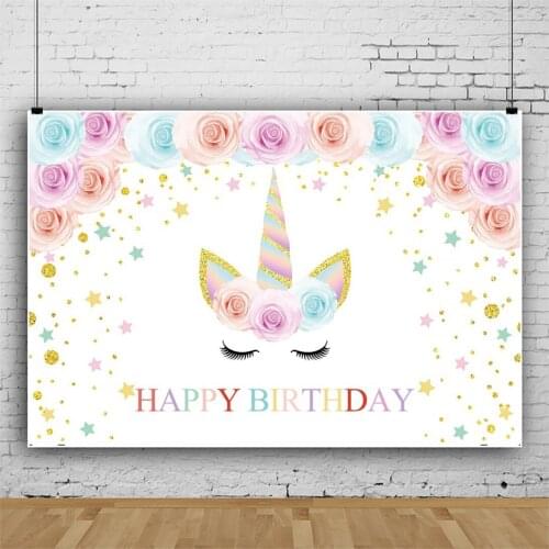 Color Unicorn Roses Children Backdrops Photography Background Banner Kids Birthday Party Decor Poster Studio Shooting