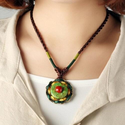 Ethnic Jewelry national wind handmade weave vintage bohemian necklace,orginal simple design green stones necklace