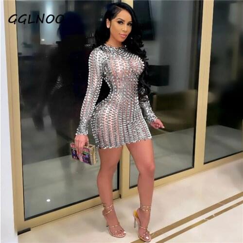 GGLNOO Long Sleeve Cut Out Solid Skinny Sexy Mini Dress Autumn Winter Women Party Club Elegant Outfits GG23121
