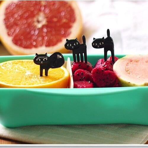 Hot sale 6pcs/set Black Cat Fruit Fork Kitten Lunch Garfo Cartoon Children Food Mini Picks