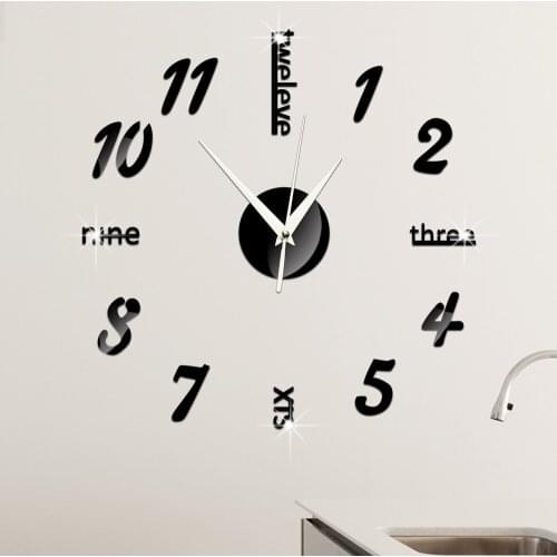 Hot sale home decoration 3d mirror clocks fashion personality diy Circular living room big wall clock watch free shipping