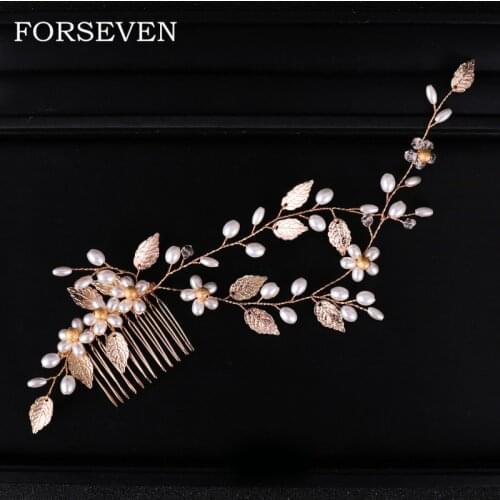 Wedding Pearl Hair Comb Bride Headband Gold Hair Accessories Pearl Flower Bridal Wedding Hairbands Womens Decorations Jewelry