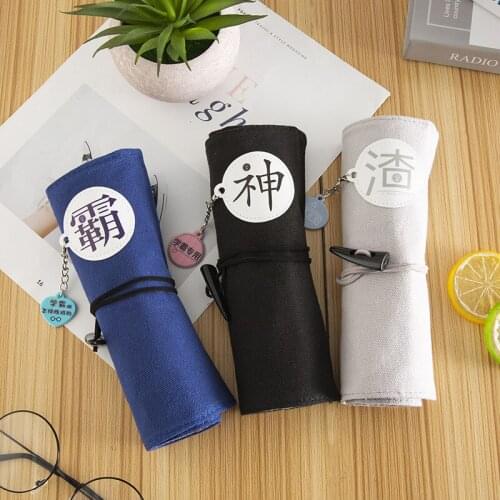Canvas Roll Up Pencil Case Large Capacity Pen Pencil Holder Stationery Case Organizer for Student Gifts EM88