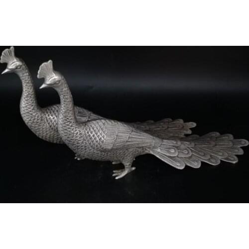 China White copper peacock crafts statue A pair