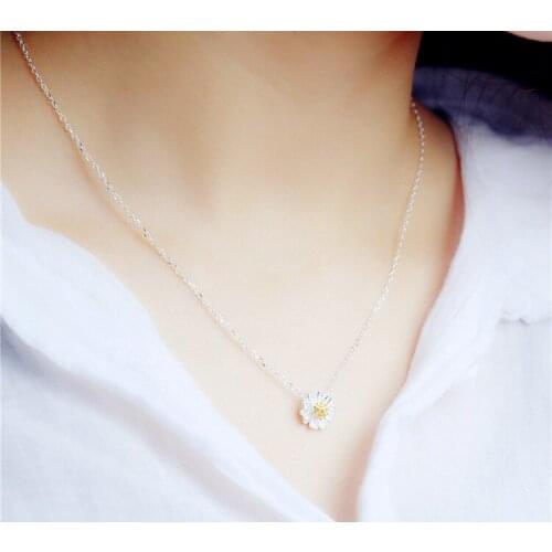 925 Sterling Silver Daisy Flower Pendant Promise Maxi Necklace Womens Jewelry for Wedding Engagement Birthday Gift
