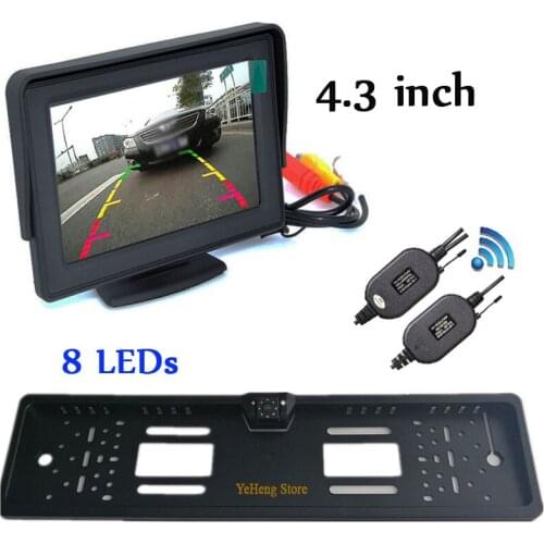 Wireless 4.3 inch Car Mirror Monitor With 8 leds Rear View Camera, Auto Wireless Transmitter Receiver Parking Assistance Kit