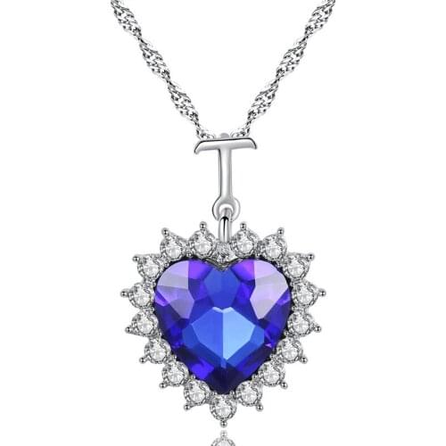 Wholesale 3 romantic classic blue ocean heart-shaped zircon pendants shiny crystal zircon border necklace ladies jewelry gifts