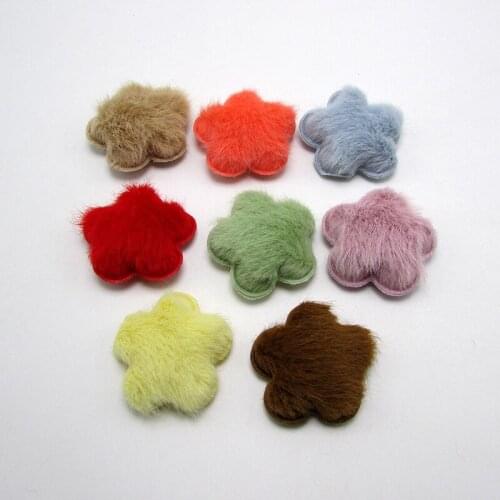 32pcs/lot 3.8cm Plush Patches Rabbit Hair Embellishment Flower Applique for Woolen Slippers Decor DIY Hair Clips Headwear