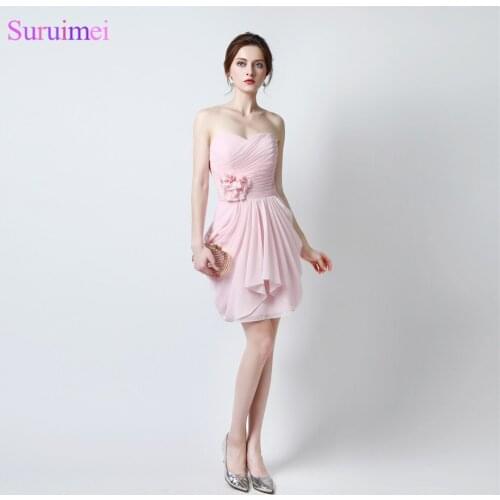 Pearl Pink Prom Dresses Sweethear Knee Length Chiffon Short Girls Prom Gown