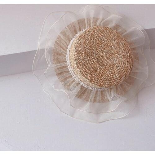 2021 Summer little princess lace straw hats Girls fashion sunhat children Wide brim caps