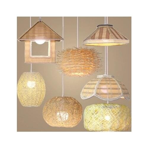 Modern cany art chandelier hand-woven straw hat round the birds nest house rural hotel restaurant cafe lights