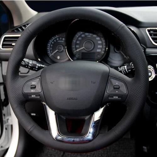 Hand-stitched Black Leather Steering Wheel Cover for Kia K2 Kia Rio 2011 2012 2013
