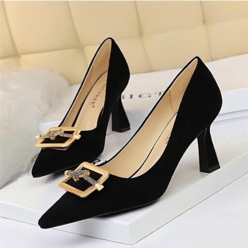 Rhinestone Women High Heels Suede Pointed Women Heels Pumps Scarpins Glitter Crystal Office Work Shoes Big Size Women Pumps
