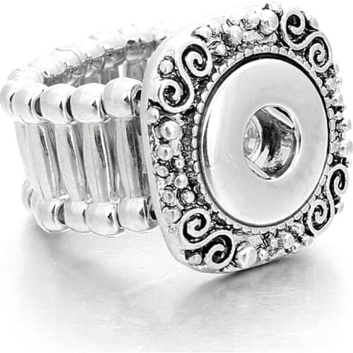 Vintage Snap Jewelry Antique Silver Plated 12MM Snap Rings Adjustable Elastic Ring fit 12MM Snap Jewelry Rings