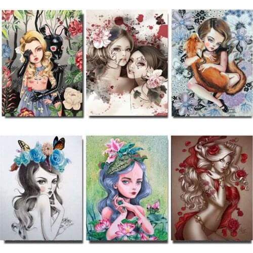 Japanese Diamond Painting cartoon flower girl Mosaic Rhinestone Cross Stitch wall stickers full square Diamond EmbroideryZP-1754