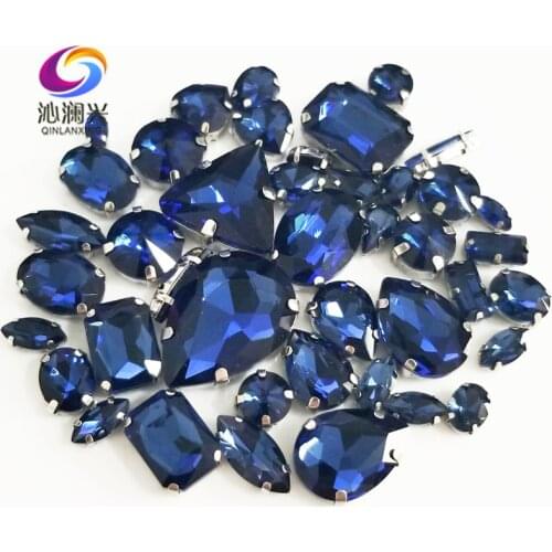 Factory sales 68pcs/bag Ink blue color mix size top glass crystal sew on stones,mix shape rhinestones diy/Clothing accessorie
