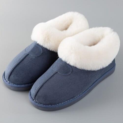 Womens Fluffy slippers Winter fur sliders house slippers for women Big size 14 warm non-slip Couple soft plush home shoes