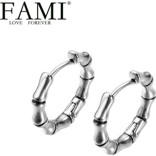 FAMI EARRINGS Hip Hop Retro Cane Stud round Earring Fashion Street Trendy Titanium Steel Earr Accessories Ear Jewelry