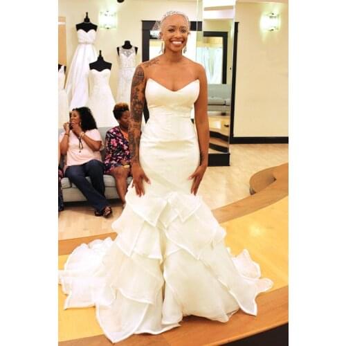 2020 Sweetheart Mermaid Wedding Dresses Tiered Skirts Fitted White Garden Bohemian wedding gown Bridal Gown Vestidos de novia