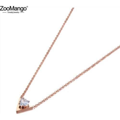 ZooMango Goth Stainless Steel Love Letter Pendant Necklaces Jewelry CZ Crystal Chain & Link Wedding Necklace For Women ZN20094