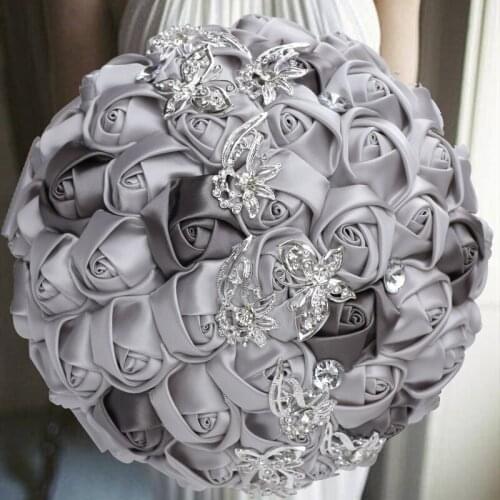 1pc/lot Grey Wedding Flowers With Diamond and Pearl For Bridesmaids Wedding Decoration