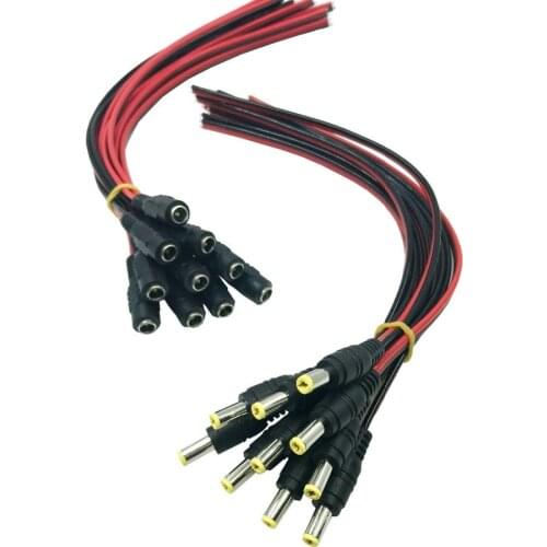 10 Pairs DC Power Pigtail Cable Male Female 12V DC Power Plug Adapter Connector Plug Pigtail CCTV DVR Camera LED Light