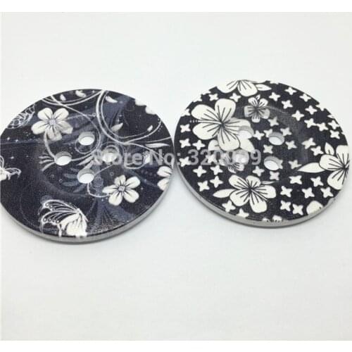 100pcs 50mm Extra Large Wood Buttons Black Flowers Mixed Overcoat Button Accessories Embellishments Crafts Bag Decorations