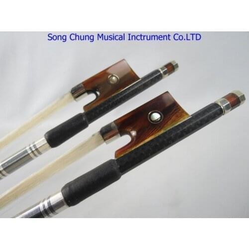 2pcs plaid black Carbon fiber violin bow,red bow frog #7911