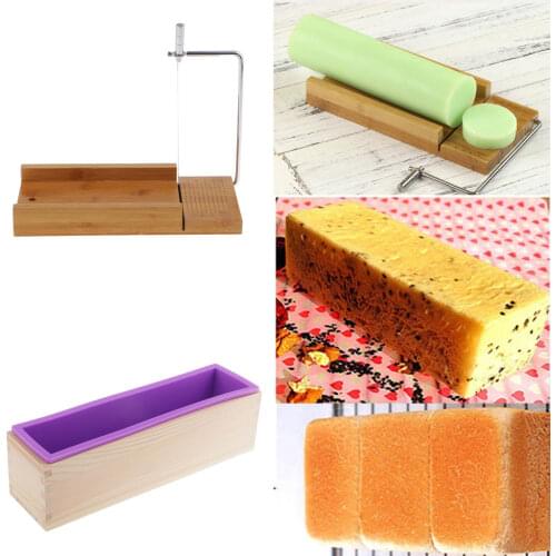 2 Pieces/set Soap Cutters Mold Cutting Tool with Wire Slicer + 900ml Silicone Soap Loaf Mould with Wood Box